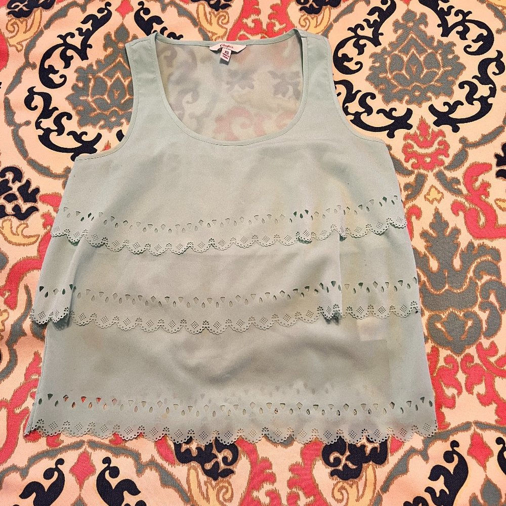 Gorgeous Sheer Teal-Mint Pastel Tank Top with Scallop Detailing